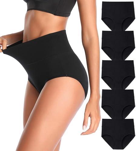 QOVOQ Women's High Waist Cotton Underwear Stretch Briefs Soft Comfy Ladies Panties MultiPack, Large 