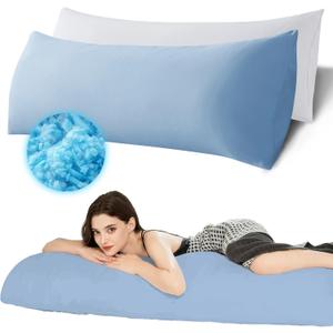 Ubauba Memory Foam Body Pillow with Cover, Full Large Body Pillows Insert for Adults with Envelope Closure Pillowcase, Firm & Fluffy Long Bed Pillows for Sleeping (20x54 inch, Blue)