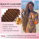 #30 Light Brown Human Braiding Hair for Boho Braids 22 22 22 Inch Knotless Brown Deep Wave Bulk Human Hair for Braiding No Weft Hair Extensions 150g 3 Bundles/Pack