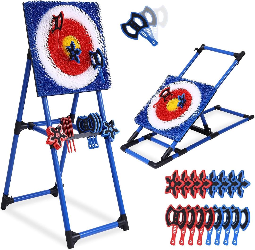Axe Throwing Game for Backyard - 8 Throwing Axes Set - Deluxe Foldable Plastic Axe Throwing Target Game for Adults Kids, Outdoor Games Carnival Games, 5 feet tall