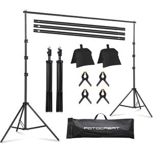 Backdrop Stand 6.5x6.5ft Adjustable Photo Studio Background Stand Support Frame Heavy Duty Photo Backdrop Stand Kit for Parties Wedding With 3 Crossbars 4 Backdrop Clamps,2 Sandbags Carrybag