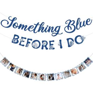 Yeaqee 2 Pcs Something Blue Before I Do Bridal Shower Decorations Including Something Blue Before I Do Banner Photo Banner Bridal Party Decorations for Wedding Engagement Anniversary Party Decoration