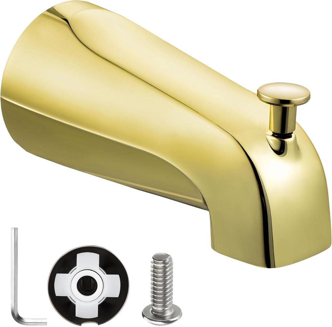 Enhon Tub Spout with Diverter, Slip-Fit Bathtub Faucet Spout Replacement, 1/2 Copper Pipe Connection, Easy to Install, Universal for Bathroom Shower (Polished Brass, 1 Pack)