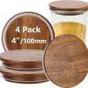 4 Pack Lids for Weck Jars 100mm Opening Acacia Tulip Glass Jar Lid with Silicone Airtight Jar Wooden Lids Large 4.25" Reusable Fits for Weck Jar Models 738 739 740 741 742 743 744 745 748 974
