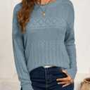 SHEWIN Fall Sweaters for Women Casual Crewneck Long Sleeve Crochet Pullover Tops Sweater (Blue, XL)