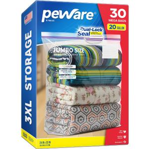 Large Storage Bags, 24"x32" Jumbo Plastic Bag, BPA Free, 20 Gallon 3XL Zipper Lock Baggies for Clothes Pillow Travel Moving - 30 Mega Bags