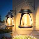 Bucasa Solar Lanterns Outdoor 2 Pack, Hanging Solar Lights Waterproof IP65, 8-14h Long time Warm Light, 2 Modes Solar Powered Modern Lantern/Lamp for Garden Patio Yard Decor, Gifts for Mom, Old Men
