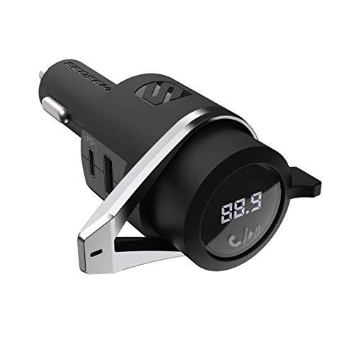 Scosche BTFMPD3SR FM Bluetooth Radio Transmitter for Car, Hands-Free Kit with Dual USB Charging Ports, 12W USB-A + 20W Fast Type-C Car Charger, Wireless Adapter for Calls, Siri and Google Assistant