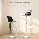 Portable Laptop Floor Stand, Bedside/Sofa Table with Height Adjustable 18''~48'', Sleek Wooden Lectern Standing Desk Mobile Podium for Home, Office, School, White