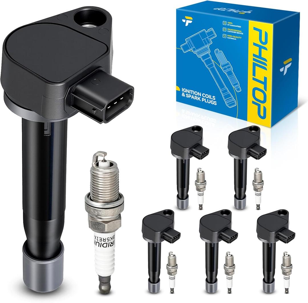 PHILTOP Set of 6 Ignition Coil Pack and Iridium Spark Plugs Fits for Honda 1999-2004 Odyssey,2000-2002 Accord 3.0L,Acura 1999-2008 Acura TL,2001-2003 Acura CL