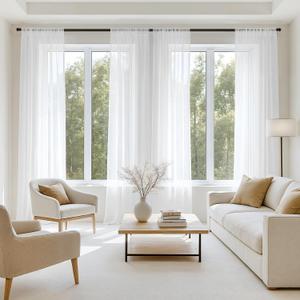 MIULEE White Sheer Curtains 96 Inches Long, 4 Panels Set, Light Filtering Rod Pocket Voile Drapes for Living Room and Bedroom, Airy Soft Fabric Window Treatments, 54 x 96 Inches