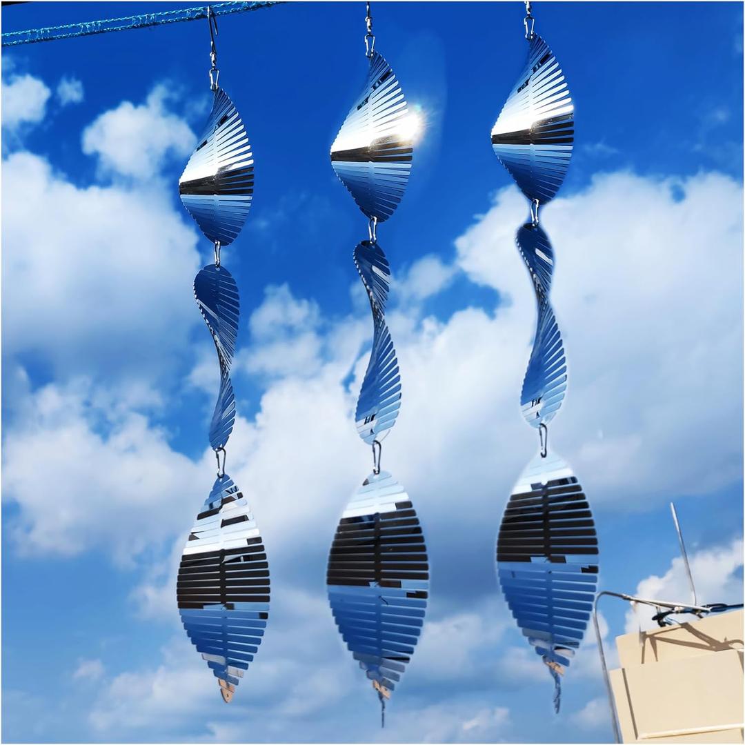 Metal Bird Scare Discs Set-Highly Reflective Double-Sided Bird Reflectors,Extra Sparkly Wind Spinners Outdoor Garden Decor, Bird Devices Deterrent to Scare Birds Away from Yard Patio Farm (Silver fishbone)