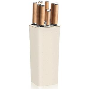 NEWE Knife Block Holder without Knives, Universal Kitchen Storage Stand with Wavy Slots to Protect Blades, Small Space-Saving Knife Organizer for Countertop, Detachable for Easy Cleaning