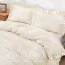 Andency Beige Ruffle Duvet Cover Full(79x90Inch), 3 Pieces Ruffled Farmhouse Shabby Chic Duvet Cover for Girls Kids Women, Soft Polyester Duvet Cover Set with Zipper Closure & Corner Ties