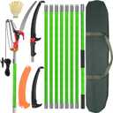 30 Ft Manual Pole Saw, Extendable Tree Pruner Blade and Scissors Set | 9 Fiberglass Handles, Long Branch Pruner Retractable for Backyard and Garden, Bush Cutting and Pruning of Palm Trees