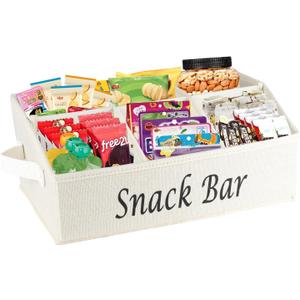 Snack Organizer for Countertop, Fabric Snack Organizer with Handles, 6 Compartment Snack Box Container Snack Basket, Snack Bar Station Organizer, Kitchen Pantry Organizer and Storage - Beige (Beige-1 Pack)