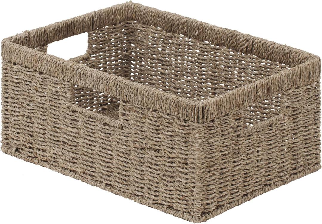 StorageWorks Large Wicker Baskets for Organizing, Seagrass Storage Basket with Built-in Handles for Pantry, Entryway, Living Room, Pack of 1 