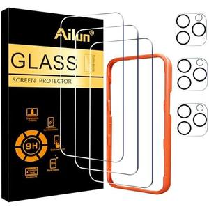 Ailun 3 Pack Screen Protector for iPhone 16 Pro Max [6.9 inch] + 3 Pack Camera Lens Protector with Installation Frame,Sensor Protection,Dynamic Island Compatible,Case Friendly Tempered Glass Film