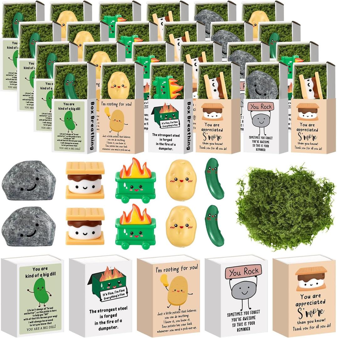 Cinnvoice 100 Set Funny Gifts Bulk for Mother's Day Teacher Appreciation Week Nurse Employee Coworker Volunteer Thank You Gifts Desk Pets Cute Ornaments Positive Inspirational Card Box (Pickle)