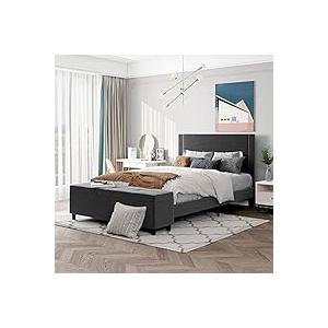 Merax Modern Upholstered Bed Frame with Cushioned Ottoman/ Wood Slat Support/ Easy Assembly Dark Gray, Queen