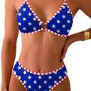 Fanuerg Women's Triangle Bikini Sets O Ring Linked Two Piece Swimsuits Floral Printed Cheeky Bathing Suit (S, American Flag02)