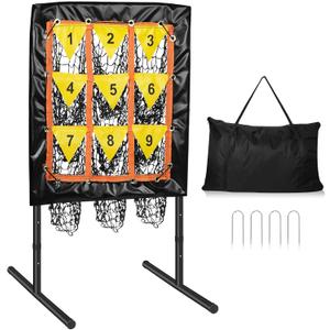 Pitching Net, 9 Hole Baseball Net with Strike Zone, Adjustable Baseball Softball Pitching Net with 9 Pocket Target, Portable Pitcher Practice Equipment for Outdoor Indoor