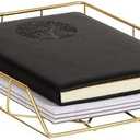 Mind Reader Gold Geometric Paper Tray, Modern Organizer for Documents, Folders, and Office Supplies, Durable and Stylish, Metal, 10" L x 12.25" W x 2" H, Gold