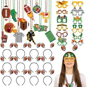 Kenning 36 Pcs Football Party Decorations Football Photo Props 12 Footballs Beaded Necklaces 12 Headbands 12 Touchdown Paper Glasses Accessories for Sport Footballs Birthday Party Favors Supplies