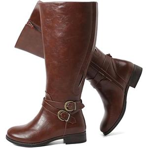 Luoika Women's Extra Wide Calf Knee High Boots, Wide Width Plus Size Boots Low Heel Side Zipper Tall Boots PU Size 8, Brown  Luoika Women's Extra Wide Calf Knee High Boots, Wide Width Plus Size Boots Low Heel Side Zipper Tall Boots PU Size 8, Brown