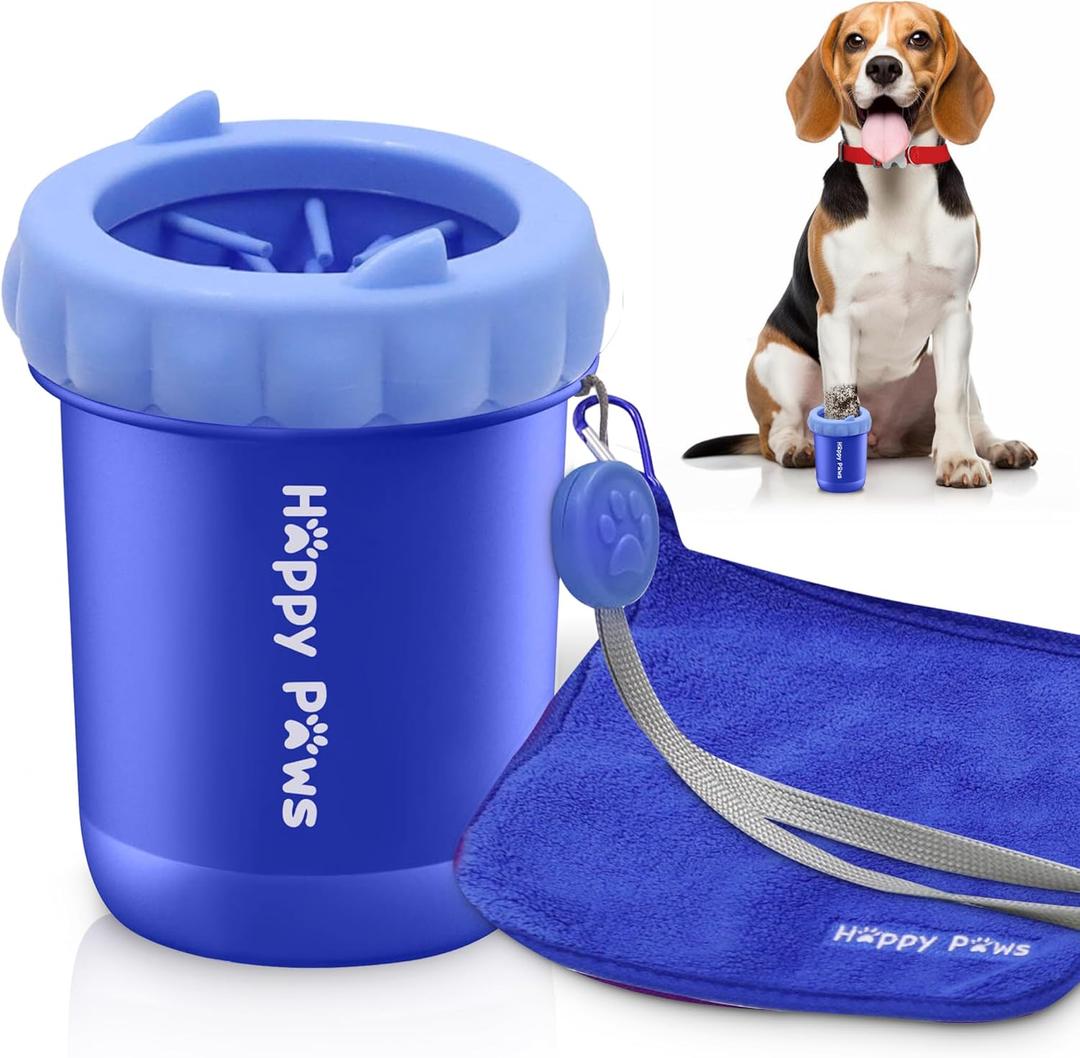 Happy Paws Dog Paw Cleaner, Dog Paw Washer, Paw Muddy Paw Cleaner, Pet Foot Cleaner for Small Breed Dogs Towel, Blue