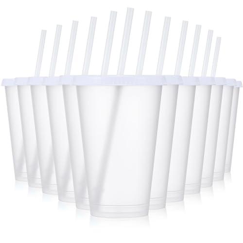 Mifoci 8 Pcs Plastic Tumbler with Lids and Straws Reusable Plastic Tumblers Bulk Mug Tumbler with Straw and Lid Tumbler Ice Cold Drinking Cup for Water Smoothie Birthday Party (White,16oz)