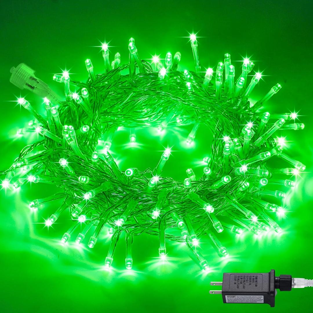 JMEXSUSS Connectable 100 LED Green Christmas Lights, 8 Modes Plug-in Green Lights Indoor, 33ft Clear Wire Grinch Twinkle String Light Outdoor for Grinch Christmas Tree Xmas Decor