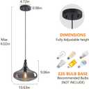 Modern Glass Pendant Light 10.63 in Light Grey Glass Shade Black Farmhouse Island Pendant Lights for Kitchen Pendant Lighting Over Sink Bedroom Dining Room, A Style 1-Pack