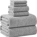 6 Pcs Oversized Bath Towels for Adults 35x70 Inches Gray & White Striped Extra Large Bath Towel Sets Bathroom Sheets Jumbo Shower Towels Quick Absorbent Soft Microfiber for Women Men