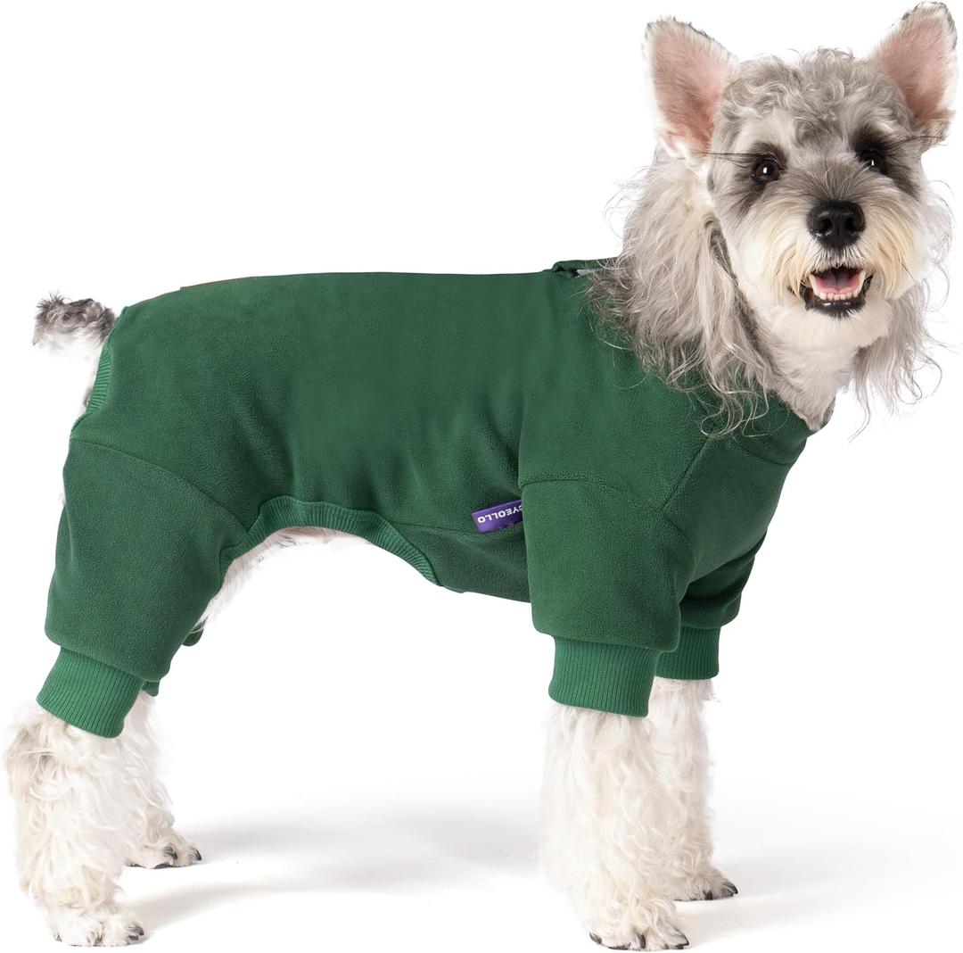 cyeollo Dog Pajamas X-Large, Stretchable Fleece Pet Onesie Coat for Small Medium Sized Dogs Pjs Warm Doggie Jumpsuit Soft Cold Weather Dog Clothes Outfits, Green XL (X-Large (chest Girth: 21"-25"))