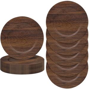 JEVERGN 24 Pack Farmhouse Charger Plates, 13'' Faux Wood Chargers for Dinner Plates, Brown Plate Chargers Set of 24, Round Plastic Charger for Wedding, Party Event, Dinner, Table Setting