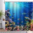 Under The Sea Shower Curtain for Bathroom 72" x 72" | Ocean Tropical Underwater World, Coral Fishes Turtle Home Decorations, Waterproof Polyester, Includes 12 Plastic Hooks