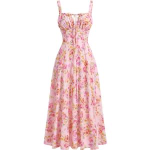 Women's Spaghetti Strap Dress Floral Corset Gown Inspired Dresses Midi Vintage Flowy A Line Skirt for Evening Cocktail Party and Holidays Casual Sundress XL
