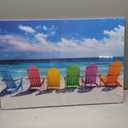 Beach Canvas Wall Art Colorful Chair on Beach Picture Coastal Landscape Painting SeascapePrints Modern Artwork for Bathroom Living Room Home Office Decor Framed - 16.00"x24.00"