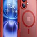 SPIDERCASE Magnetic for iPhone 16 Plus Case,with 2 Pcs [Tempered Glass Screen Protector] Translucent Matte Back Slim Shockproof Protective Phone Case for iPhone 16 Plus 6.7'',Red