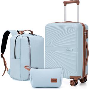 Carry On Luggage Set 22x14x9 Airline Approved Luggage Sets 3 Piece,Suitcases with Wheels,ABS Hard Case Luggage with TSA Lock Spinner Wheels(20 Inch,BP/TB)
