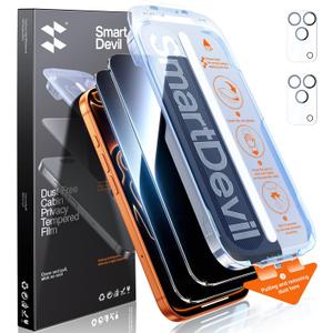 SMARTDEVIL (2+2 Pack Privacy Screen Protector for iPhone 17 Pro Max with 2 Camera Lens Protectors, 28 Anti-Spy 9H Tempered Glass, Anti-Scratch, SmartPull Frame Bubble-Free Install, Case-Friendly