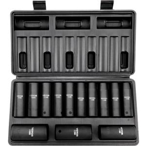 VEVOR 1/2" Drive Impact Socket Set, 13 Piece Deep Socket Set Metric 10-24mm, 6 Point CR-V Alloy Steel for Auto Repair, Easy-to-Read Size Markings, Rugged Construction, Includes Storage Case