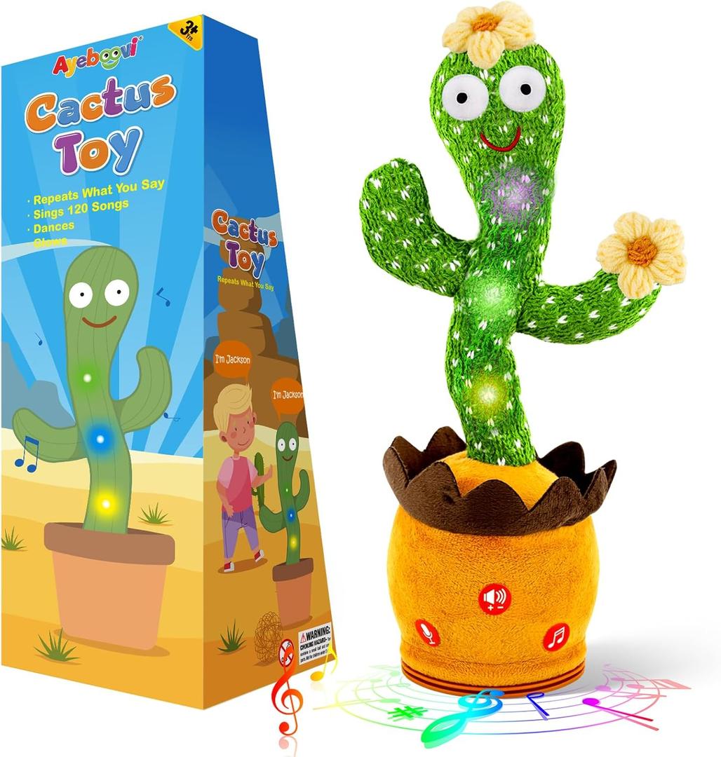 Ayeboovi Dancing Talking Cactus Toys for Baby Toddler, Interactive Talking Cactus Baby Toys Repeating Record What You Say, Volume Adjustable Singing Mimicking Toy with 120 Songs for Boys Girls Gifts