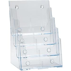 Azar Displays 252376 Four Tier, Four Pocket Letter Brochure File Holder for Flyer, Office Supplies, Paper Document or Magazines, Clear Organizer for Wall and Counter Desktop Stand, 8.5" x 11"