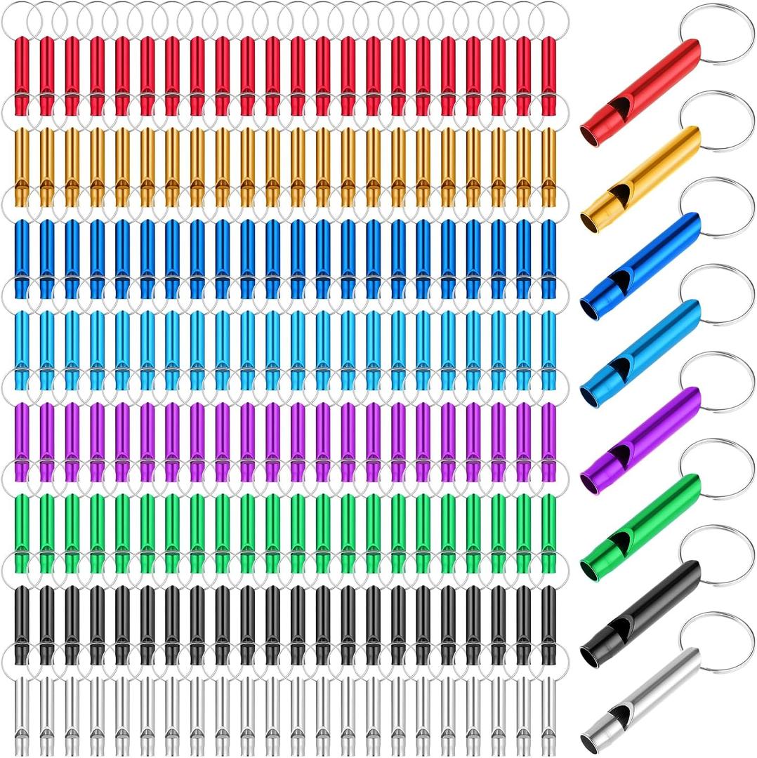 200 Pcs Emergency Whistles with Keychains, Aluminum Survival Whistle | Extra Loud Outdoor Safety Whistles Keychain Bulk, Safety Whistle Keychain Bulk for Camping, Sports, Running, Boating