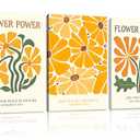 Framed Boho Flower Power Canvas Wall Art Retro Gallery Floral Prints 70s Inspired Botanical Painting Posters Colorful Vintage Picture Room Decor Aesthetic Bohemian Wall Art for Bedroom Living Room Office16x24 Inchx3