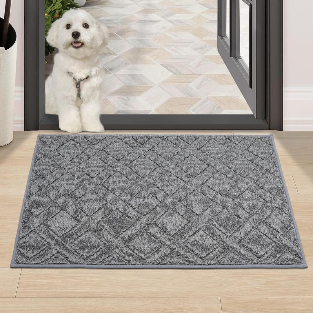 COSY HOMEER Door Mat Indoor Entrance, Non-Slip Absorbent Doormat for Front Door, Low-Profile Entryway Mat for Dirty Paws, Washable Dirt Trapper Mats (24"x36", Grey)