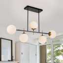 EDISLIVE Modern Milk Globe Chandelier 5-Light Glass Globe Pendant Light Fixture 39.4in E26 Linear Hanging Lighting for Kitchen Island Dinning Room Living Room Black-Frosted Bubble