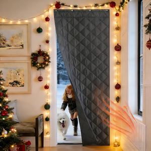 NICETOWN Thermal Insulated Door Curtain 100% Blackout Patio Door Panel 40"x86" Energy Saving Pet Friendly Keep Warm with 3 Hanging Ways for Supermarket/Apartment/Restaurant, Grey, 1 PC